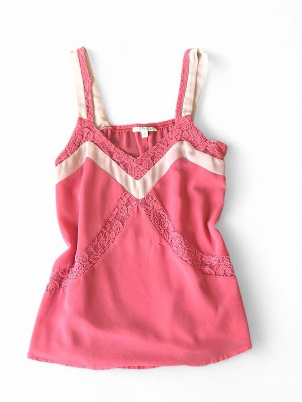 Vintage Lace-Accent Pink and Cream V-Neck Cami by Chord